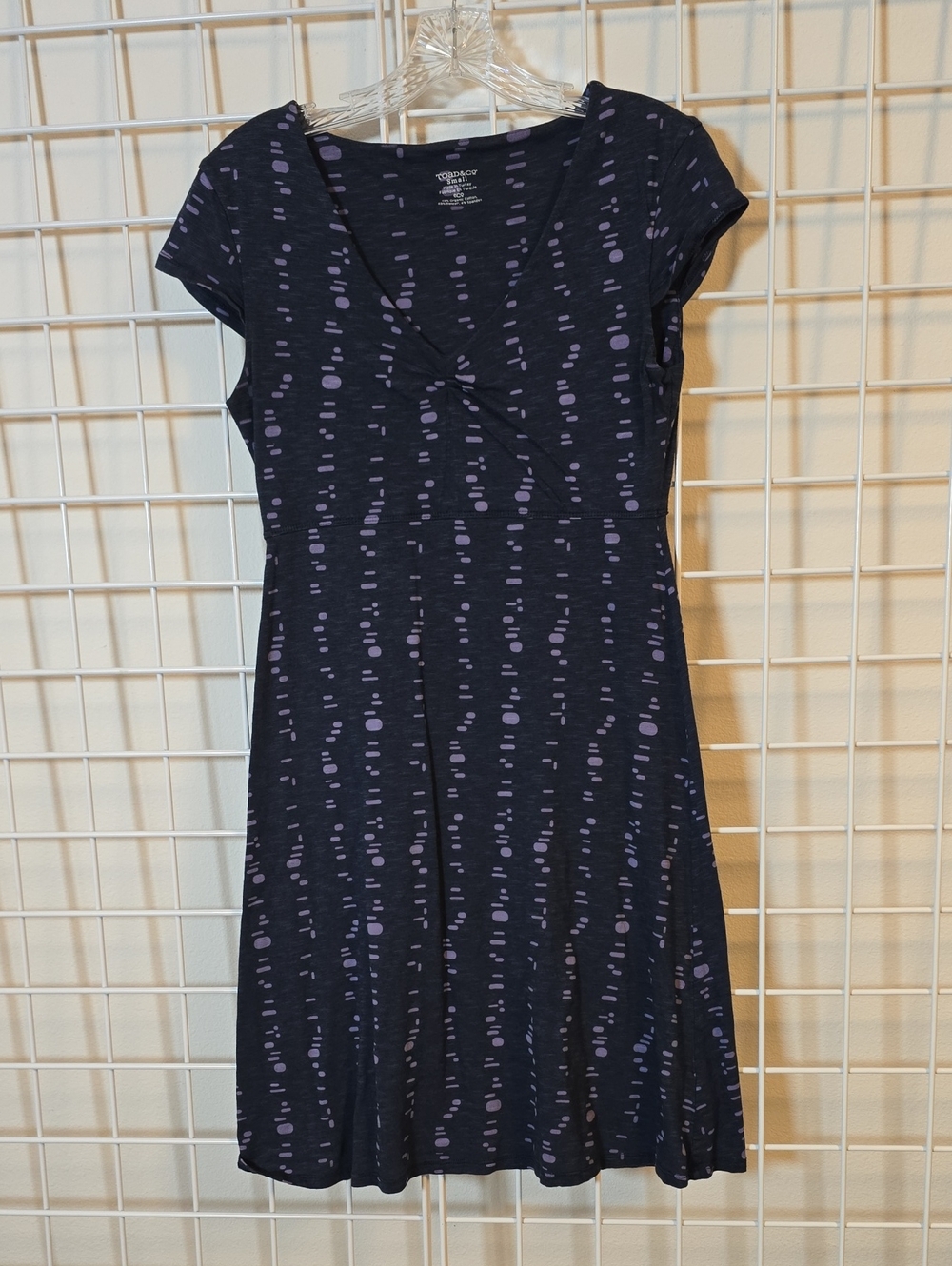 Toad&Co Navy Knit Midi Dress with Lavender Dot Pattern Size Small